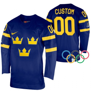 NHL Team Sverige Tröjor Skräddarsydda 2022 Winter Olympics Navy Authentic